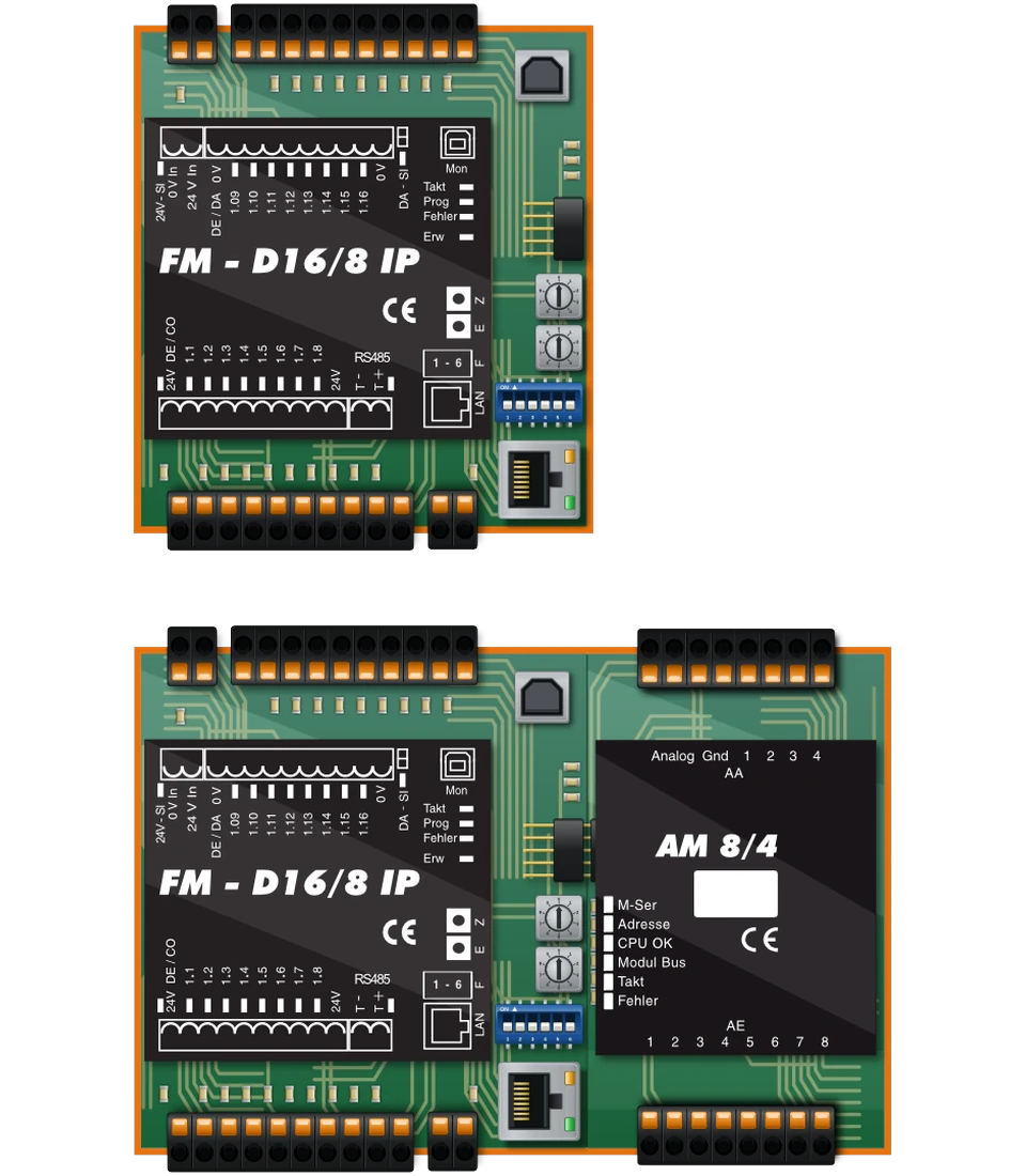 FM-D16/8 IP, einzeln und mit Erweiterungsmodul AM 8/4